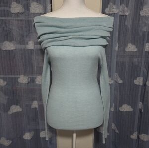 Blue Off The Shoulder Knit Long Sleeve Top